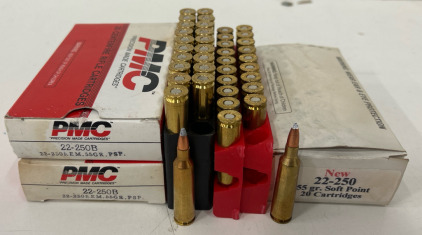 (2) Boxes of PMC 22-250 Ammunition Cartridges (1) Box Of Unknown Brand 22-250 Ammunition Cartridges