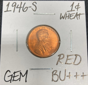 1946-S Gem BU+++ Red Wheat Copper Penny