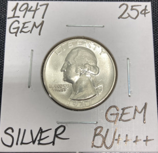 1947 Gem BU++++ Silver Washington Quarter