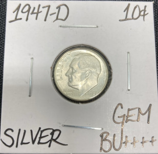 1947-D Gem BU++++ Silver Roosevelt Dime