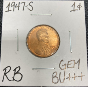 1947-S Gem BU+++ RB Wheat Copper Penny