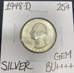 1948-D Gem BU++++ Silver Washington Quarter