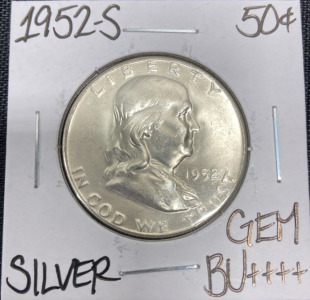 1952-S Gem BU++++ Franklin Silver Half Dollar