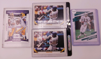 (1) Joe Burrow & Justin Jefferson LSU Card (2) Barry Bonds Topps Cards (1) Dan Marino Card