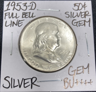 1953-D Gem BU++++ Full Bell Line Franklin Half Dollar