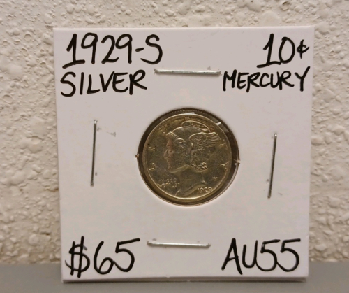 1929-S AU55 Silver Mercury Dime