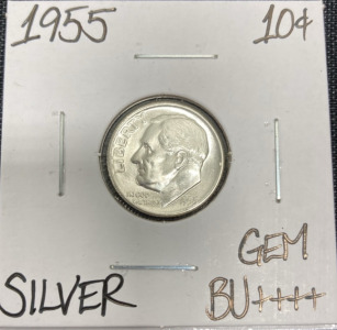 1955 Gem BU++++ Silver Roosevelt Dime