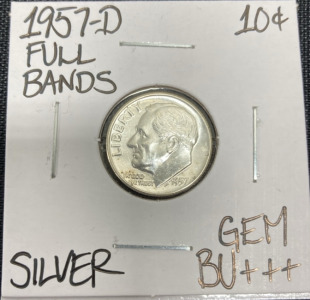 1957-D Gem BU+++ Full Bands Silver Roosevelt Dime