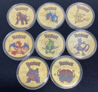 (8) Pokémon Character Gold Plated Collectible Coins