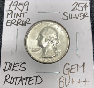 1959 Gem BU+++ Mint Error Silver Washington Quarter