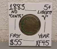 1883 XF45 No "Cents" Liberty "V" Nickel