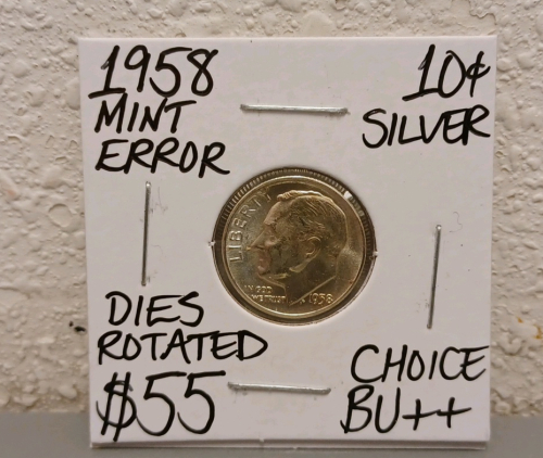 1958 Choice BU++ Mint Error Silver Dime