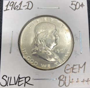 1961-D Gem BU++++ Silver Franklin Half Dollar