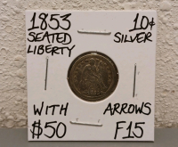 1853 F15 Seated Liberty Silver Dime