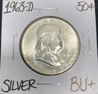 1963-D BU+ Silver Franklin half Dollar