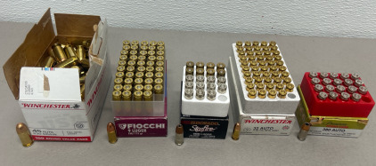 (1) Box Of Winchester 45 Auto Ammunition Cartridges (230 Grain Full Metal Jacket) (1) Box Of Fiocchi Luger 9MM Ammunition Cartridges (115 Grain Full Metal Jacket) (1) Box Of Eldorado Starfire Luger 9MM Ammunition Cartridges (124 Grain Jacketed) (1) Box Of