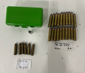 (1) Case-Gard 50 Cartridge Box W/ (49) .357 Ammunition Cartridges (10) .357 REM Max Ammunition Cartridges ( 180 Gr. J.H.P) (6) .357 Magnum Ammunition Cartridges