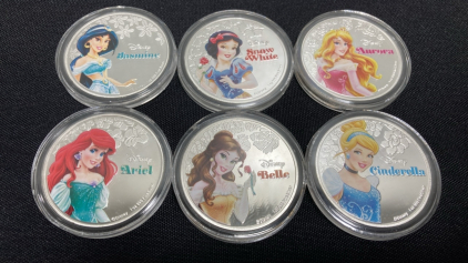 (6) Disney Princess Silver Plated Collectible Coins