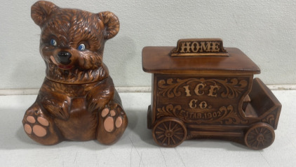 (1) Ice Co Cooke Jar (1) Brown Bear Cookie Jar