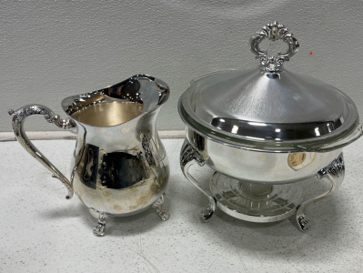 F.B. Rogers Silver Company Silverplate 2qt Food Warmer, Silver Plated 2qt Pitcher With Ice Guard