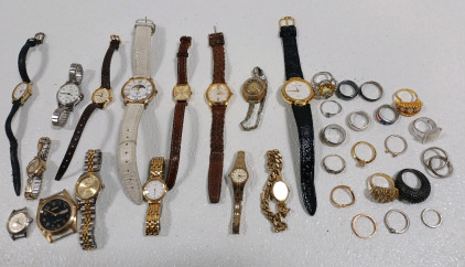 (15) Wrist Watches Including Timex & Guess Name Brand & (19) Assorted Rings