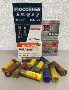 (75) Winchester, Fiocchi, And Federal 20 Gauge Shotgun Shells, (50) Winchester 410 Gauge Shotgun Shells, (12) Various Shotgun Shells