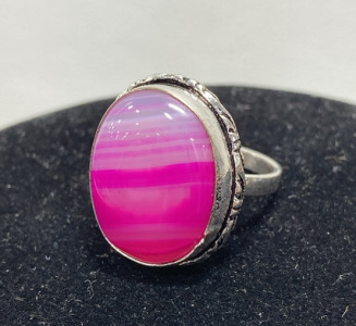 Pink Striped Agate .925 Ring - Size 6