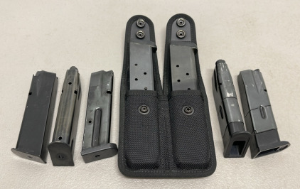 (7) Pistol Magazines (Unknown Brand Or Caliber) (1) Bianchi Belt Case For Two Ammunition Cartridges