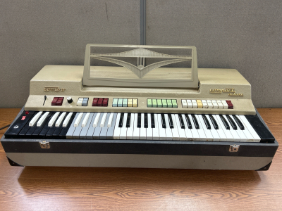 Vintage Farfisa Compact Deluxe Combo Organ w/ Sheet Music Holder, Case & Built-In Stand In Compartment Underneath (Missing 1 Foot/Latch On Compartment)