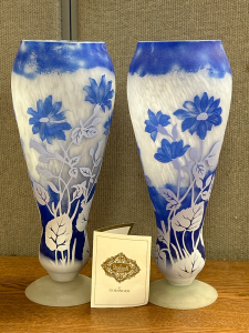 (2) Shannon Crystal Blue & White Crystals Vases