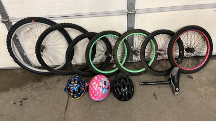 Bicycle Tires (26&rdquo;&rdquo;, 24&rdquo;, 20&rdquo;&rdquo;), 3 Chil Helmets, Bicycle Seat