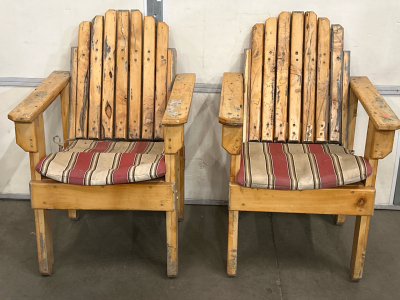 (2) Wood Patio Chairs w/ Cushions (Repurpose/Repair)
