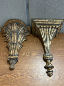 Vintage Gold Tone Large Decorative Sconce Shelves (2)