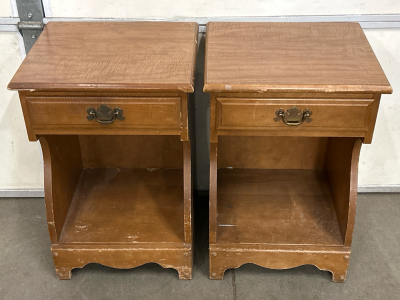 (2) Wood Nightstands w/ Drawer & Open Cabinet Area (17”x25”x15”/Each)