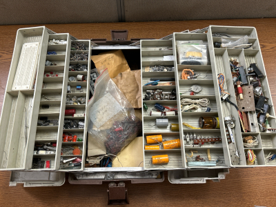 Tackle box w/ Electronic Coils, Capacitors & Various Components For Electronic Repairs