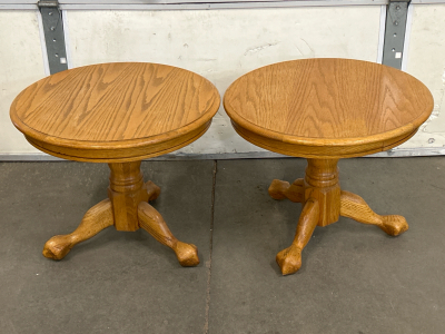 (2) Matching Oak Stout Side Tables (24” Diameter/20” Tall)