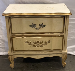 Two Drawer Wood Vine Accented Night Stand