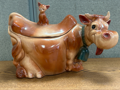 Vintage Brush McCoy Cow & Cat Ceramic Cookie Jar