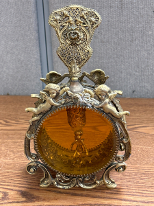 Antique/Vintage Guildcrest Amber Glass Cherubs Perfume Bottle