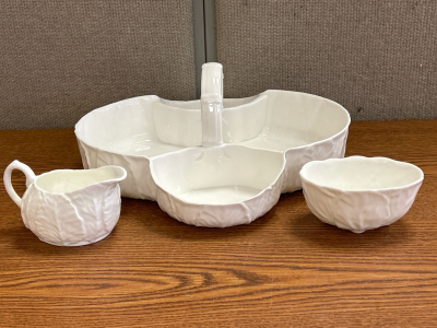 Wedgewood Bone China Strawberry Basket w/ Cream & Sugar Dishes