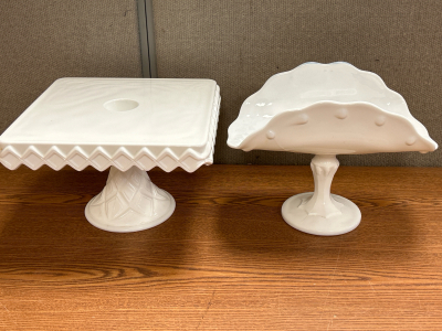 Vintage Milk Glass Cake Stand & Fruit Bowl