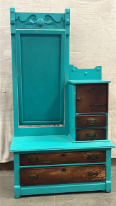 TEAL/ WOOD VANITY/ DRESSER SET