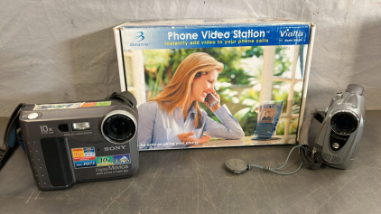 PHONE VIDEO STATION, SONY CAMERA, AND CAMON CAMCORDER