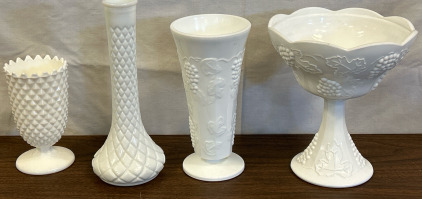 Vintage Milk Glass Vases & Decor Dishes