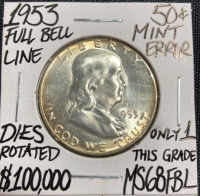 1953 MS68FBL RARE Franklin Half Dollar - Only One This Grade