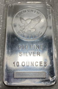 10oz .999 Fine Silver Bar