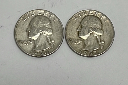 (2) 90% Silver Washington Quarters Dated 1954 And 1955