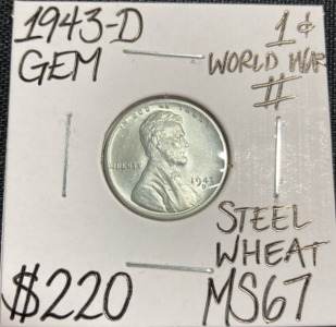 1943-D MS67 WWII Gem Steel Wheat Penny