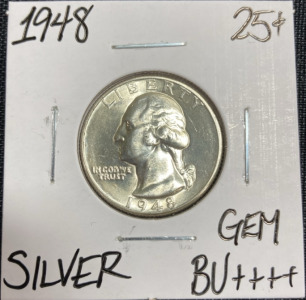 1948 Gem BU++++ Silver Washington Quarter