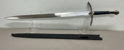 (1) Large Sword W/ Leather Sheath Made In Pakistan (Sword Labeled Pinbekty)